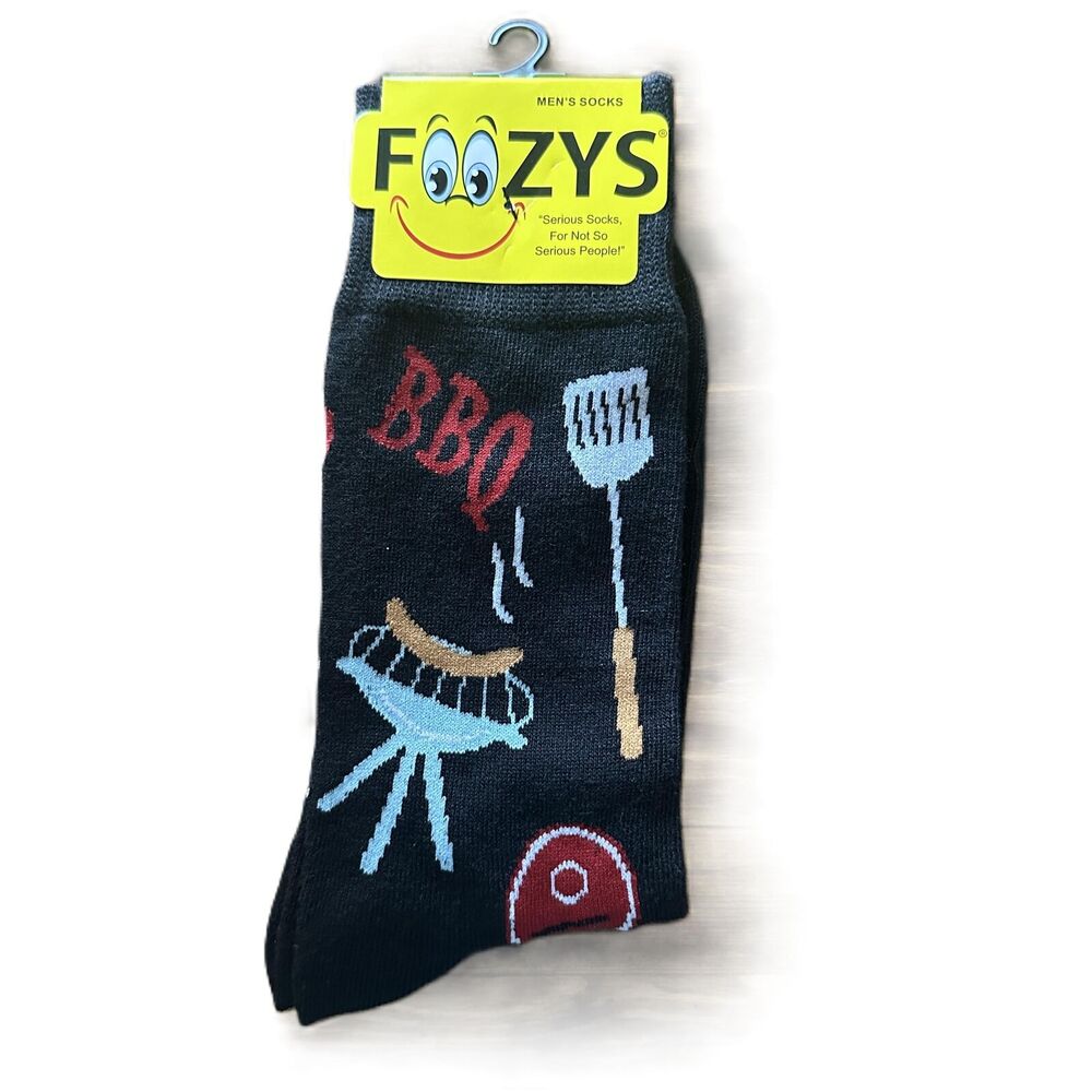 NWT Foozys Black BBQ Grill Grilling Crew Socks Casual Men's One Size